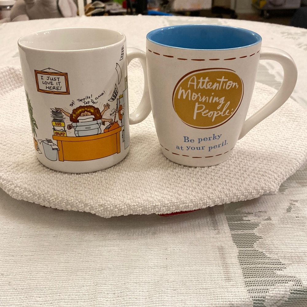 Set of Two Hallmark Whimsical Office Gift Coffee Mugs Cups Multicolor & Sayings